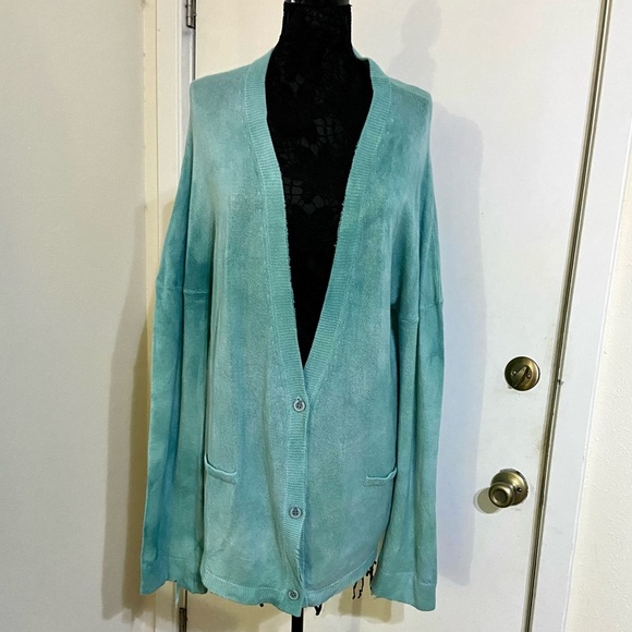 RTA DENIM Distressed Trim Cashmere Knit Cardigan - Picture 3 of 12